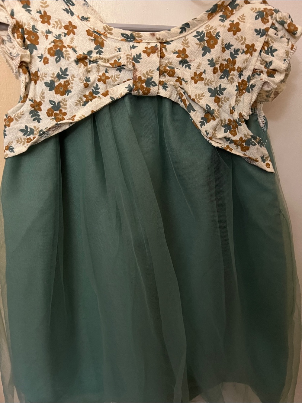 Floral Bow Top Green Tulle Dress